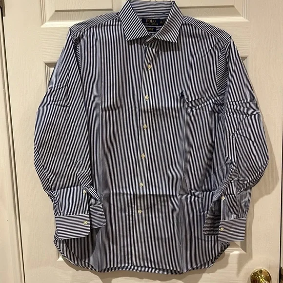 Polo Ralph Lauren Blue/White Striped Spread Collar Dress Shirt - Picture 4 of 4